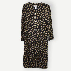 ED Michaels Dress 7-8 Womens Vintage Black Yellow Floral Button Front Maxi